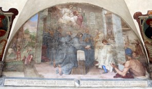 카마르치아의 집으로 들어가는 7명의 피렌체 사람들_by Bernardino Poccetti_photo by Sailko_in the Basilica of the Most Holy Annunciation in Firenze_Italy.jpg